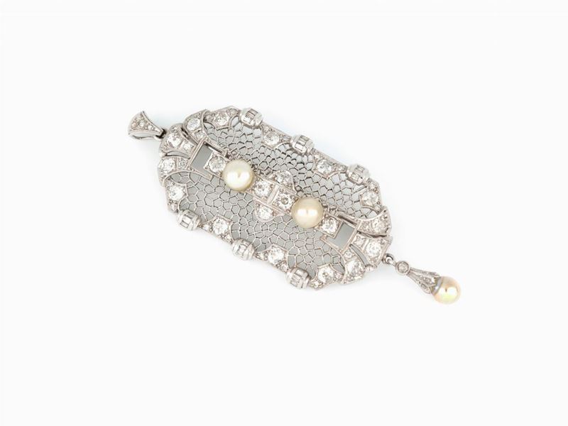 Ciondolo/spilla con Diamanti e Perle