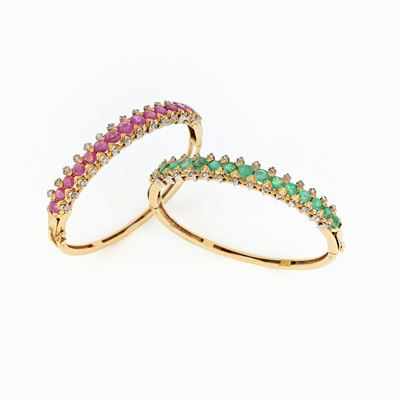 Coppia di Bracciali con Rubini e Smeraldi