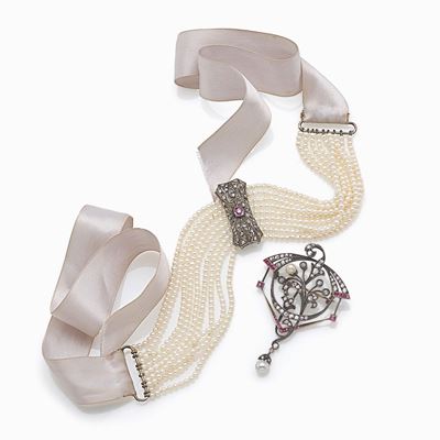 Collier De Chien con Perle e Spilla con Rubini e Diamanti