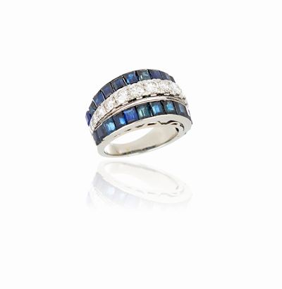 Anello a Fascia con Zaffiri e Diamanti