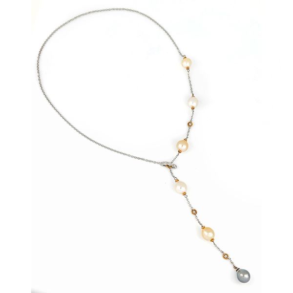 Collana regolabile con perle Tahiti, golden e bianche e diamanti