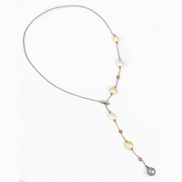 Collana con perle Tahiti, golden e bianche e diamanti