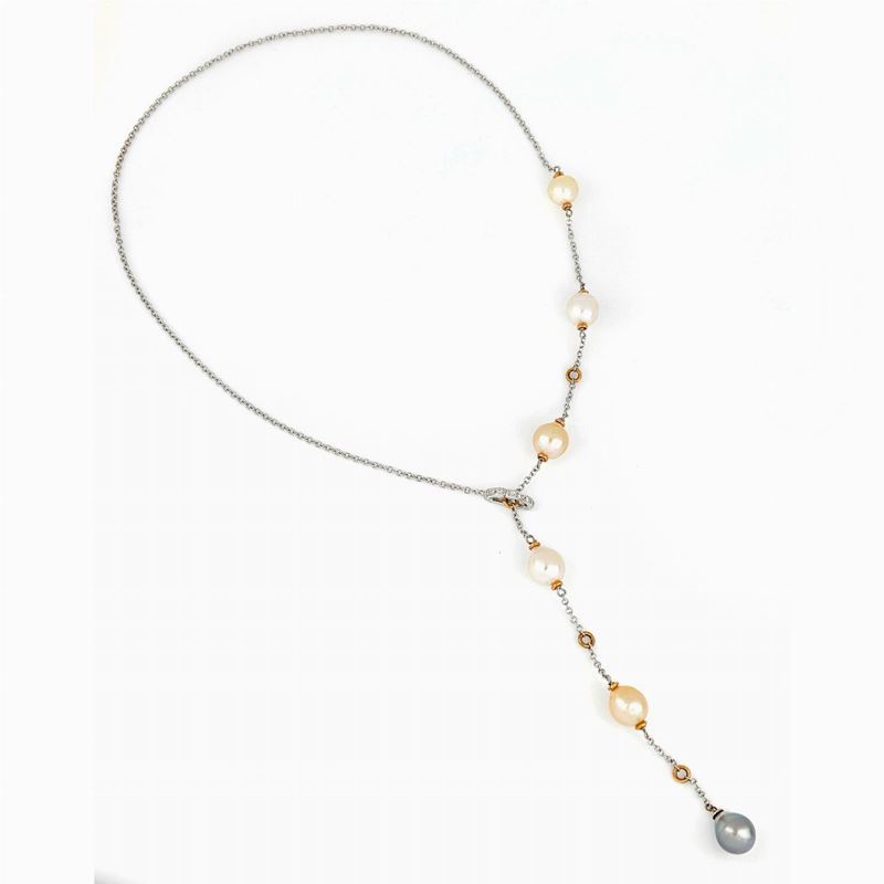 Collana con Perle Tahiti, Golden e Bianche e Diamanti