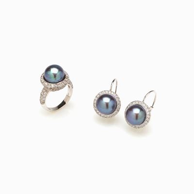 Demi-parure Composta con Perle Tinte e Zirconie Cubiche