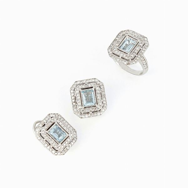 Demi-parure con acquamarina  - Auction GIOIELLI E OROLOGI - Faraone Casa d'Aste