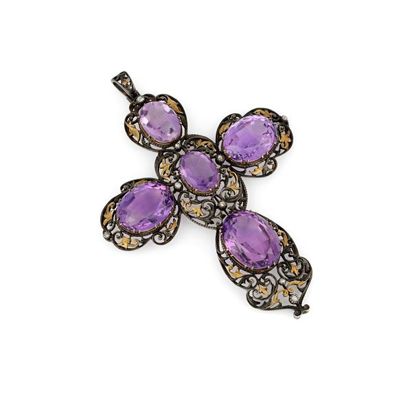 Antique cross pendant with amethysts