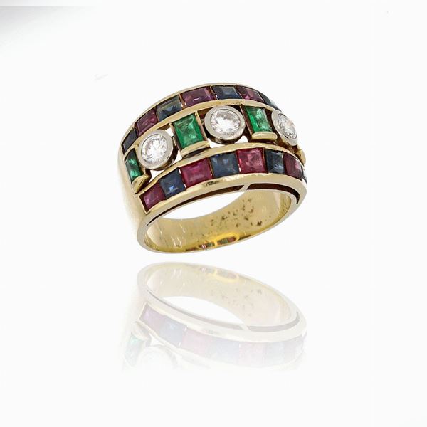 Ring mounting diamonds, emeralds, rubies and sapphires