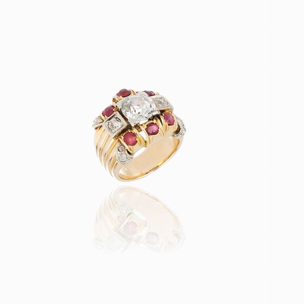 Ring with old cushion diamond