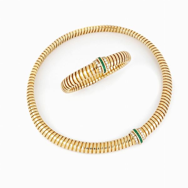Demi-parure tubogas with emeralds and diamonds  - Auction GIOIELLI, OROLOGI E VINTAGE LUXURY GOODS - Faraone Casa d'Aste