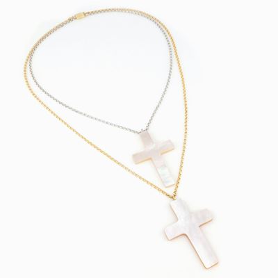Collana Doppia Chimento in Oro Bianco e Giallo e Madreperla