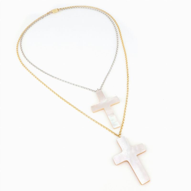 Collana Doppia Chimento in Oro Bianco e Giallo e Madreperla