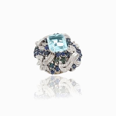 Anello in Oro Bianco con Acquamarina e Diamanti
