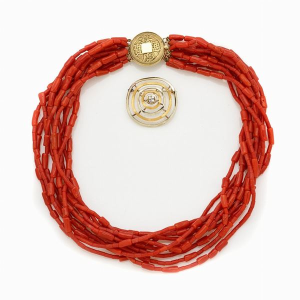 Coral necklace and brooch