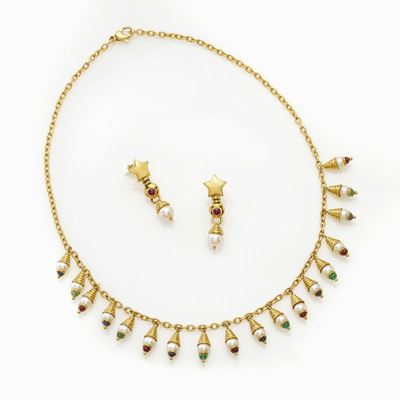 Demi-parure con Perle e Pietre Multicolori