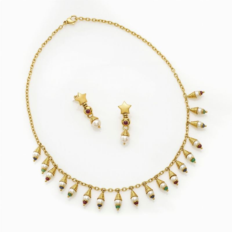 Demi-parure con Perle e Pietre Multicolori