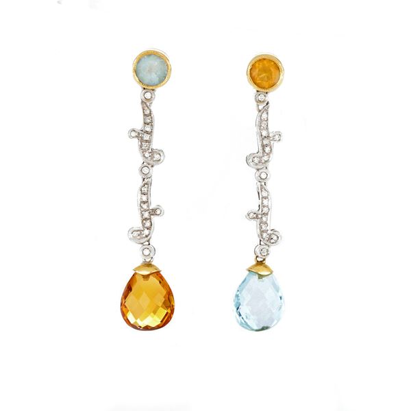 Gold quartz and topaz earrings