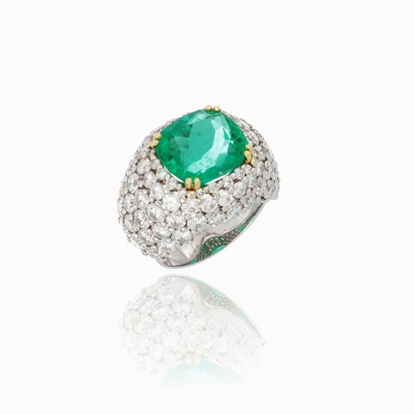 Anello con smeraldo e diamanti  - Asta GIOIELLI, OROLOGI E VINTAGE LUXURY GOODS - Faraone Casa d'Aste