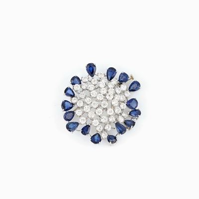 Spilla Platino Diamanti e Zaffiri