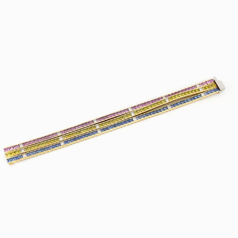 Bracciale Tennis con Zaffiri Blu, Gialli e Rosa