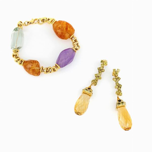 Bracciale oro con pietre e orecchini