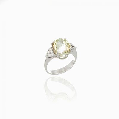 Anello in Oro Bianco 9 Carati con Tormalina Verde e Diamanti