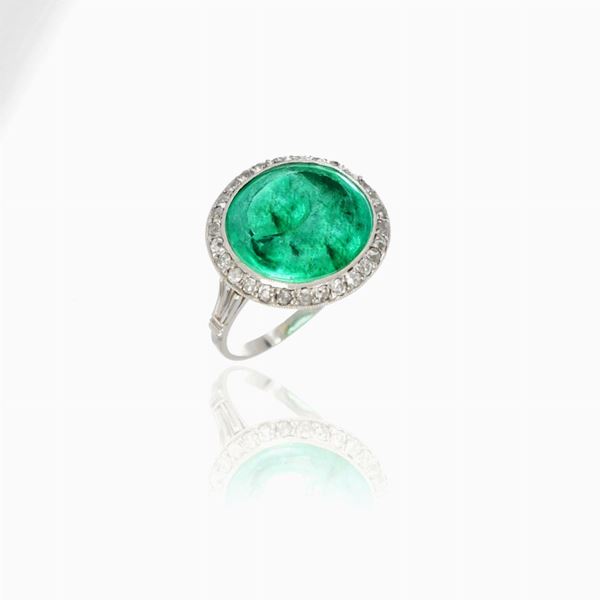 Anello oro banco con smeraldo e diamanti  - Asta GIOIELLI, OROLOGI E LUXURY GOODS - Faraone Casa d'Aste