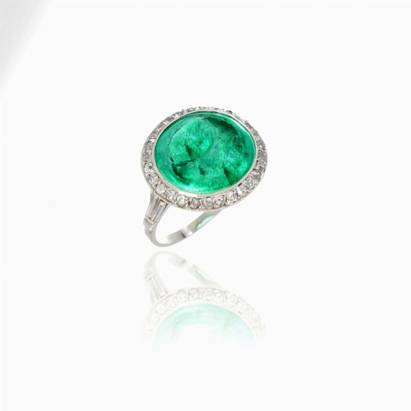 Anello Oro Banco con Smeraldo e Diamanti