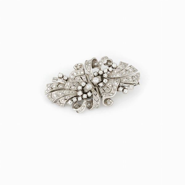 Doppia clip in oro bianco e diamanti