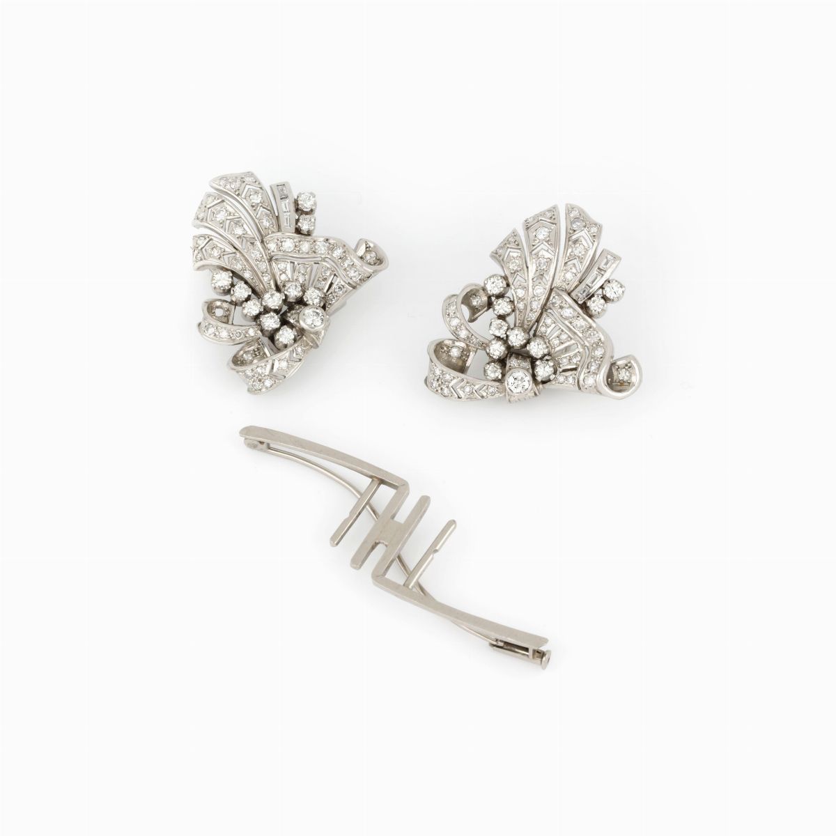 Doppia Clip in Oro Bianco e Diamanti