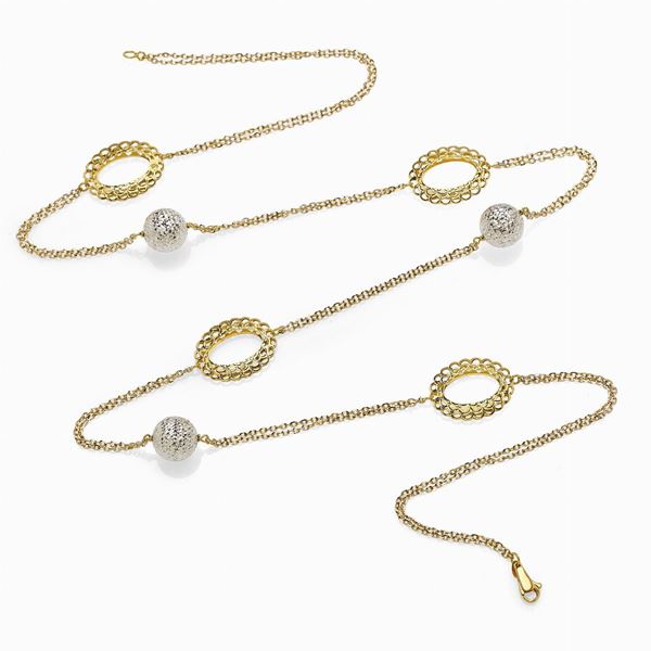 Collana lunga  in oro giallo e bianco
