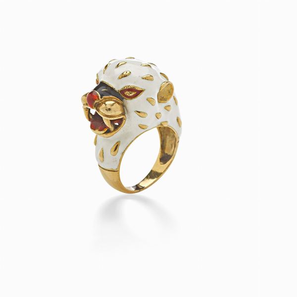 Anello in oro bianco e smalto 
