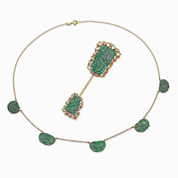 Demi-parure in oro con giada lavorata  - Auction GIOIELLI E OROLOGI - Faraone Casa d'Aste