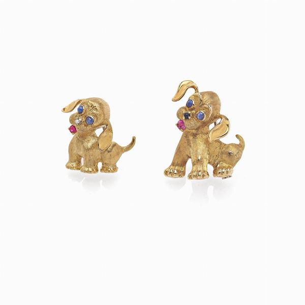 Coppia di spille cagnolino  - Auction GIOIELLI E OROLOGI - Faraone Casa d'Aste