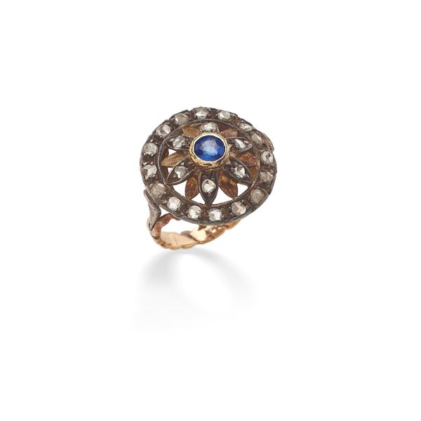 Belle epoque ring with central sapphire