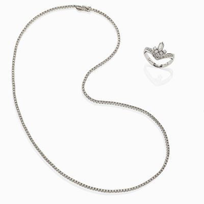 Collana Tennis e Anello in Oro Bianco e Diamanti