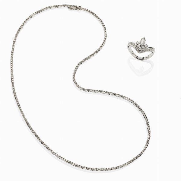 White gold necklace and ring with diamonds  - Auction GIOIELLI E OROLOGI - Faraone Casa d'Aste