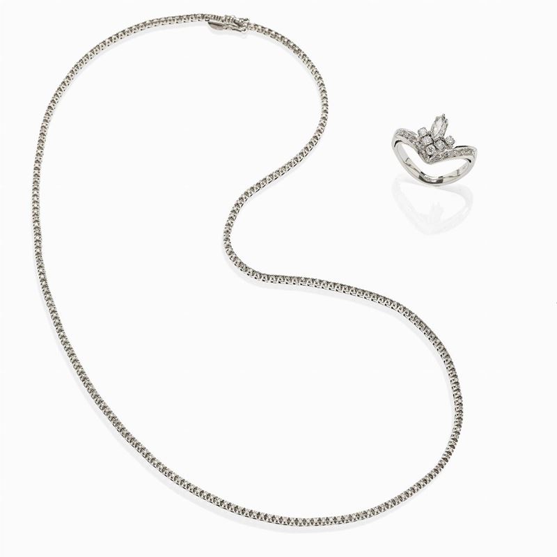 Collana Tennis e Anello in Oro Bianco e Diamanti