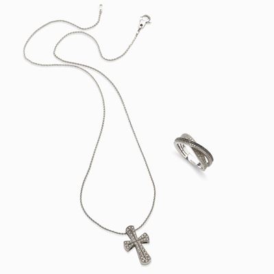 Anello e Collana in Oro Bianco con Diamanti Bianchi e Neri