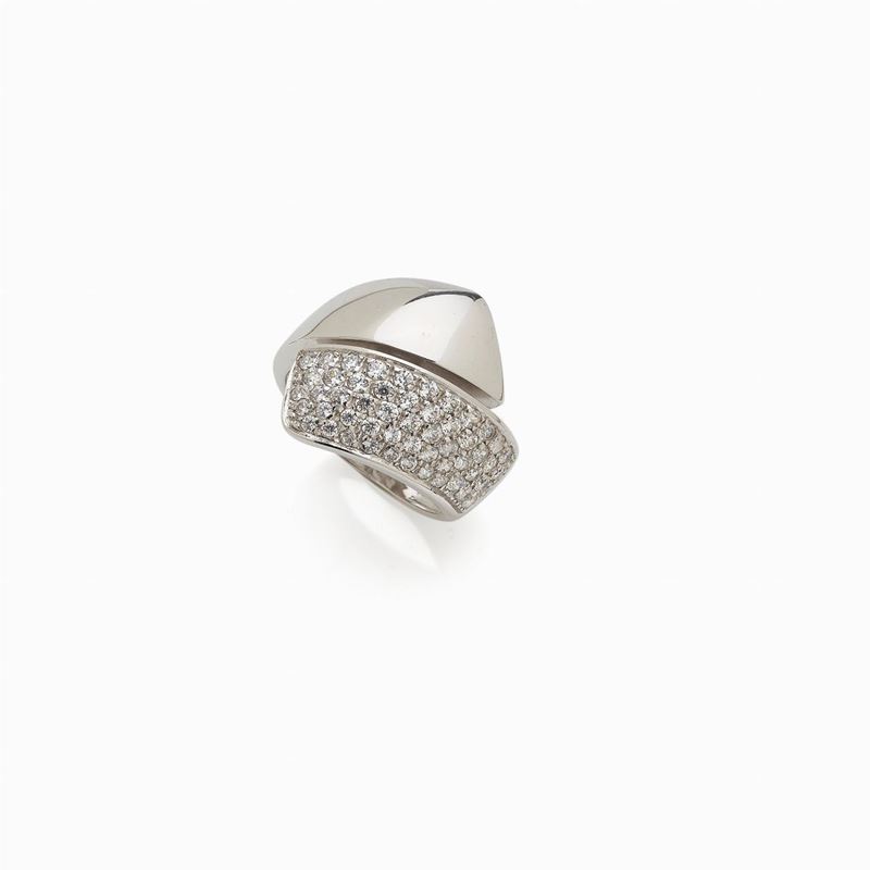 Anello Contrariè in Oro Bianco con Diamanti