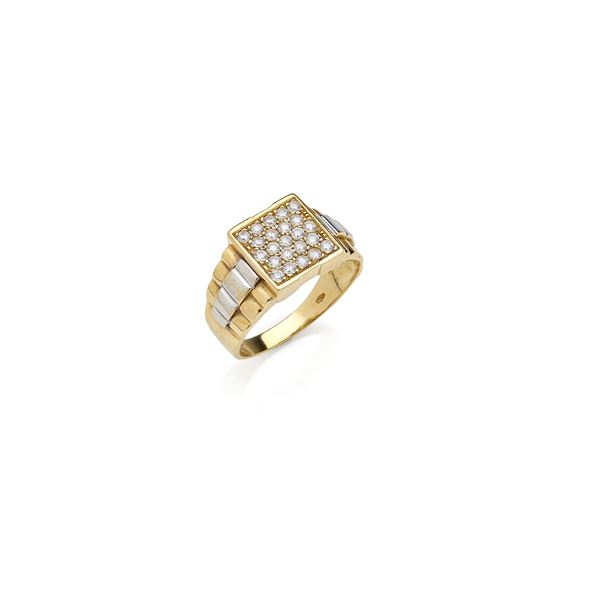 Yellow and white gold ring 50s with diamonds