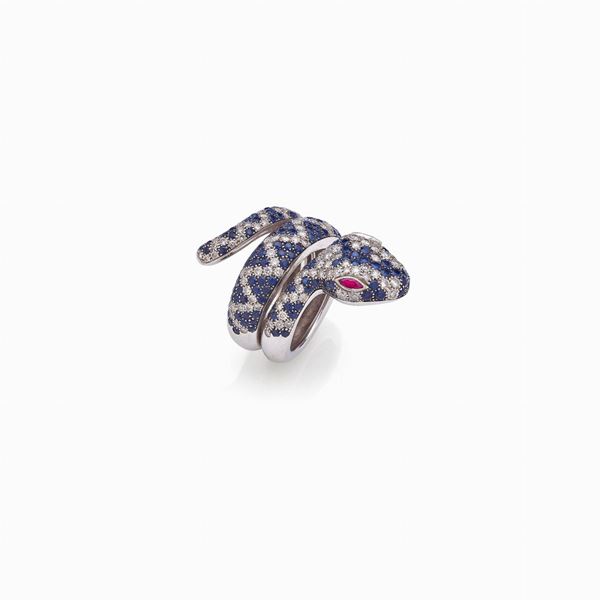 Anello Crivelli con diamanti, zaffiri e rubini 
