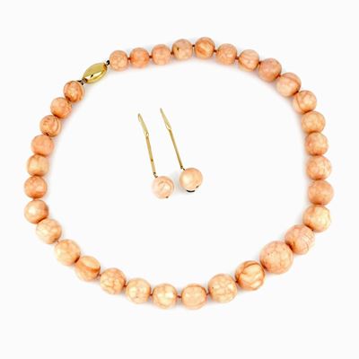 Collana e Orecchini di Corallo Rosa e Oro Giallo