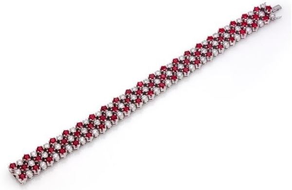 White gold bracelet with diamonds and rubies
