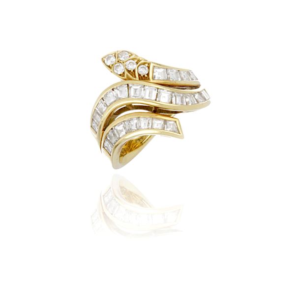 Gold snake ring with diamonds 