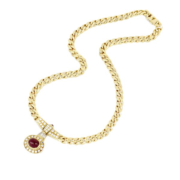 Necklace with cabochon ruby and diamonds 