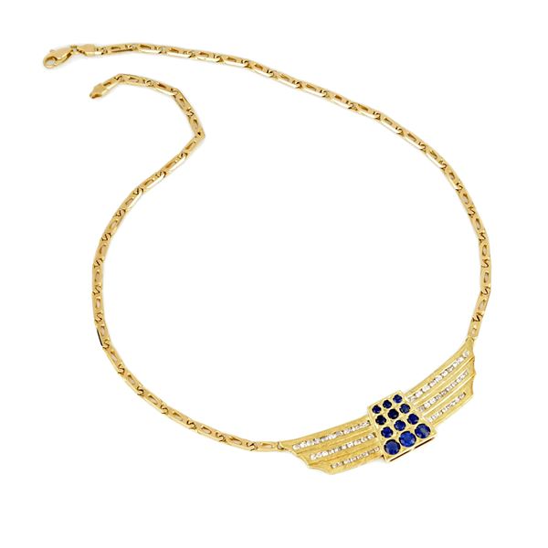 Collana in oro giallo con diamanti e zaffiri  - Asta GIOIELLI E OROLOGI - Faraone Casa d'Aste