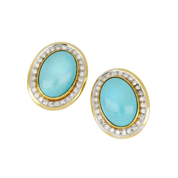 Gold diamond turquoise paste earrings 