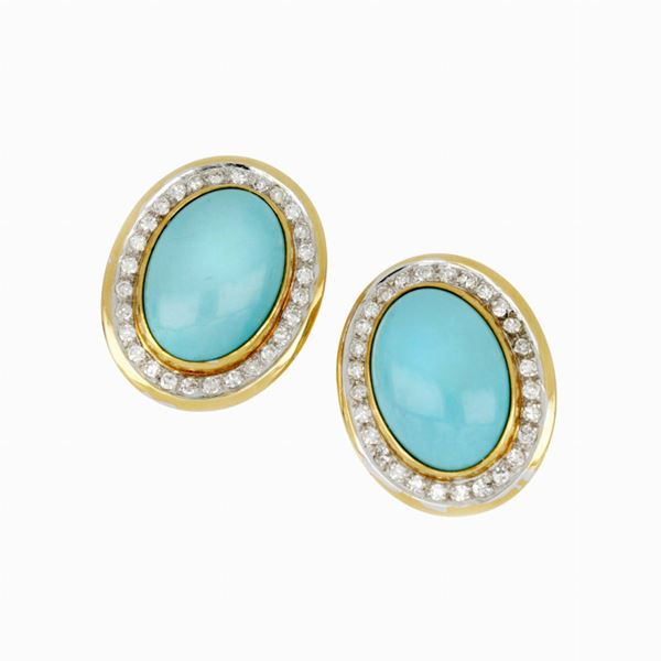 Orecchini oro, cabochon turchesi e diamanti
