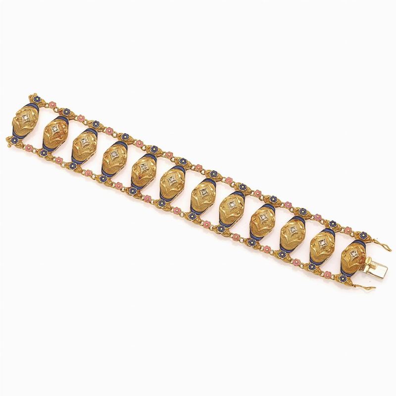 Bracciale Oro Giallo con Diamanti e Smalti