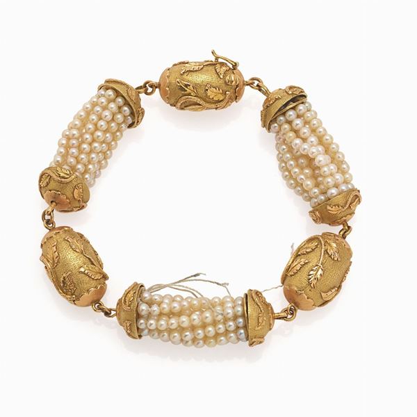 Bracciale oro giallo e perle  - Asta GIOIELLI, OROLOGI E LUXURY GOODS - Faraone Casa d'Aste